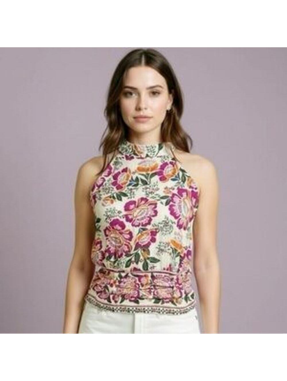 Nicole Miller Artelier NWOT Women's Boho Floral Halter Blouse Size XS